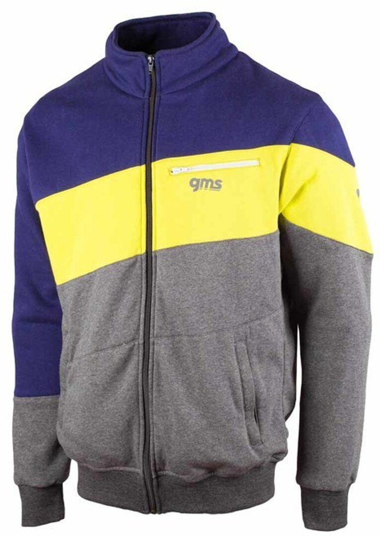 GMS Leo Motorcycle Sweat Jacket, grey-blue-yellow, Size XS, grey-blue-yellow, Size XS