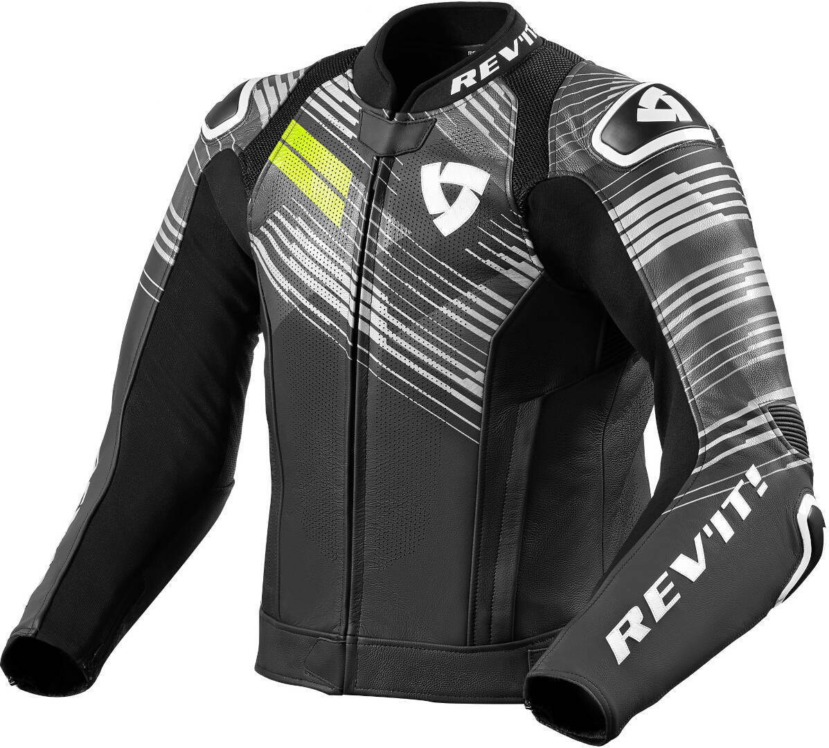 Revit Apex Motorcykel läderjacka, svart-vit-gul, storlek 50