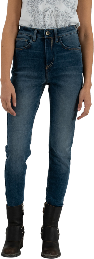 Rokker Rokkertech High Waist Light Blue Damer Motorcykel Jeans, blå, storlek 26 för kvinnor