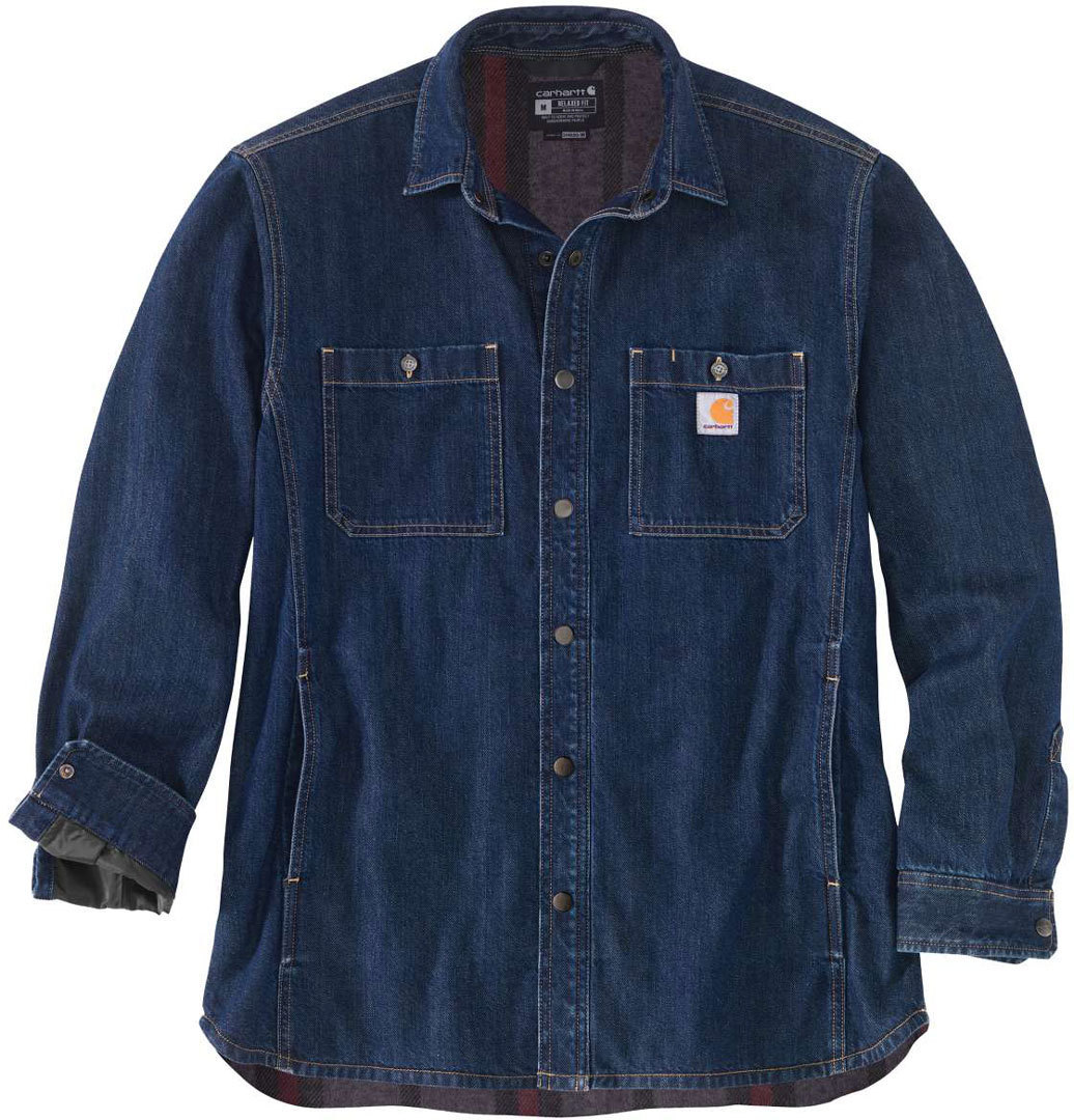 Carhartt Denim Fleece Lined Snap Front Skjorta, blå, storlek M