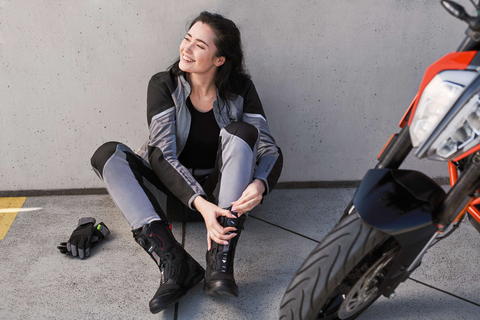 Side view of SHIMA Strato Ladies Motorcycle Boots, black, Size 41 for Women
