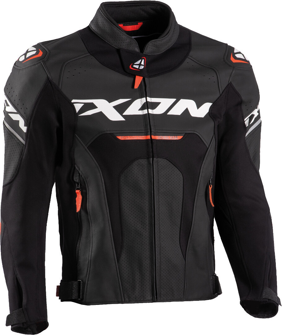 Ixon Jackal JKT Motorcycle Leather Jacket, black-white-red, Size S, black-white-red, Size S