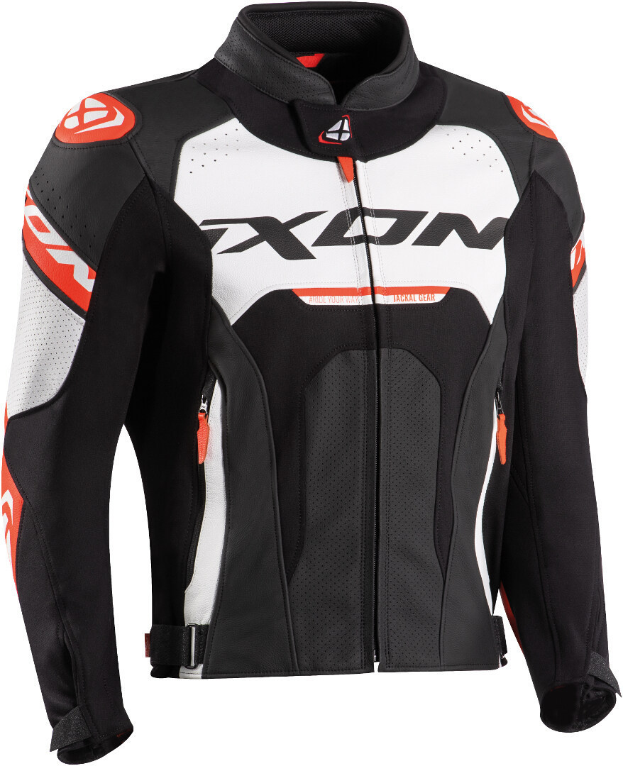Ixon Jackal JKT Motorcycle Leather Jacket, black-white-red, Size S, black-white-red, Size S