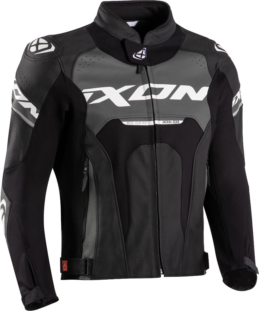 Ixon Jackal JKT Motorcycle Leather Jacket, black-grey-white, Size L, black-grey-white, Size L