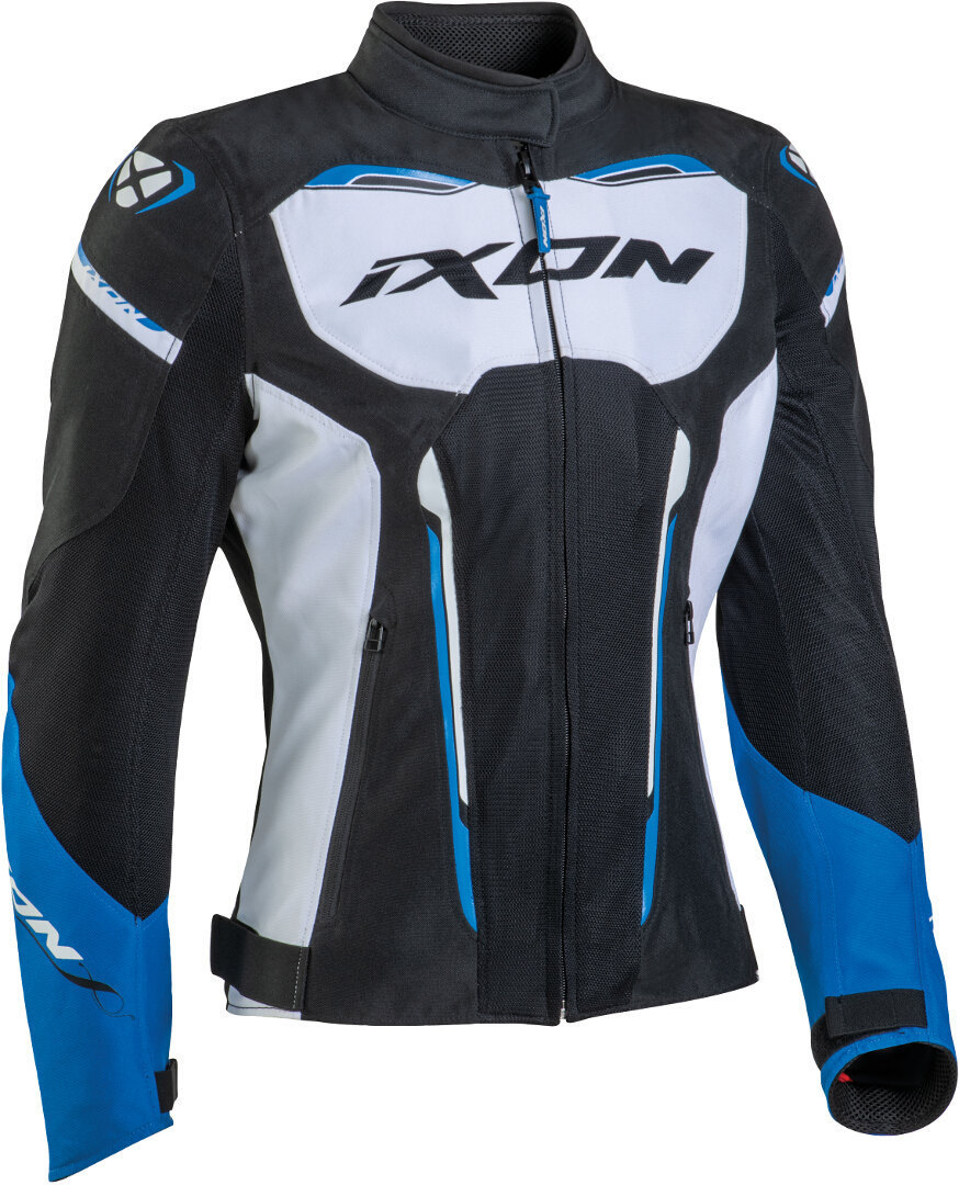 Ixon Striker WP Ladies Motorcycle Textile Jacket, black-white-blue, Size XS for Women, black-white-blue, Size XS for Women