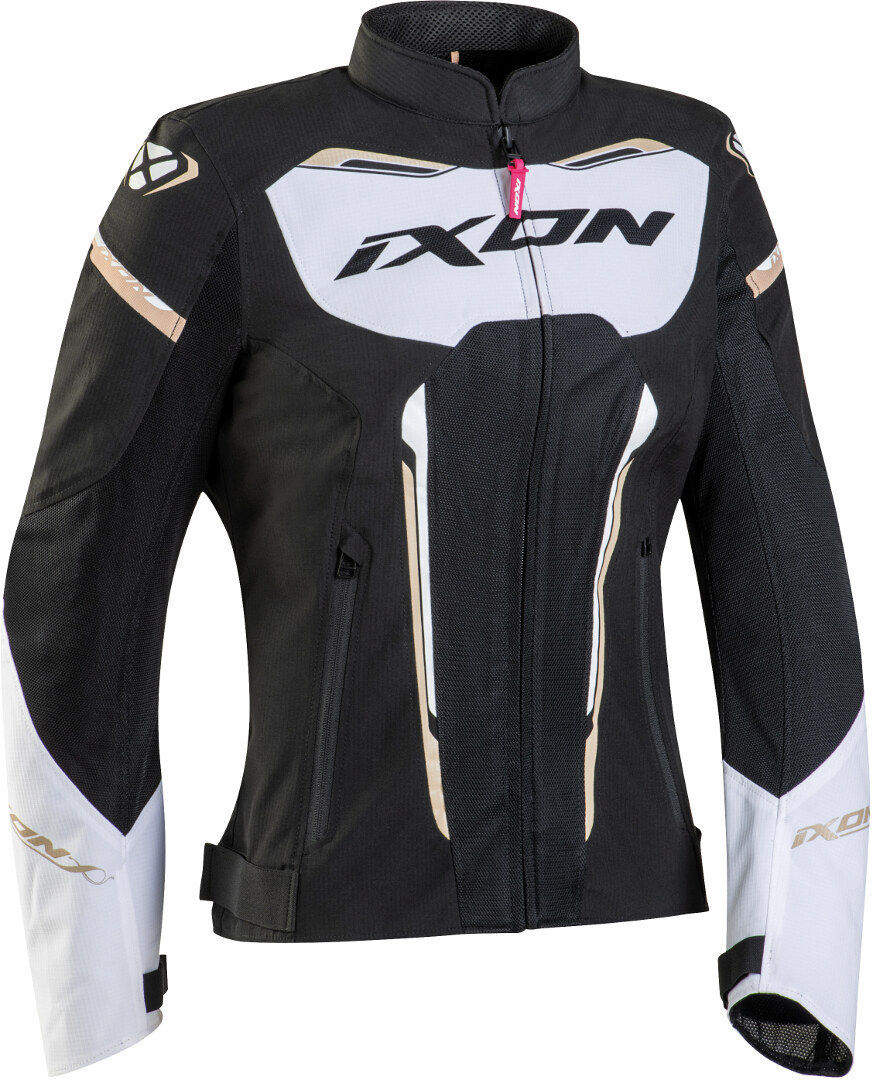 Ixon Striker Air Ladies Motorcycle Textile Jacket, black-white-gold, Size XS for Women, black-white-gold, Size XS for Women