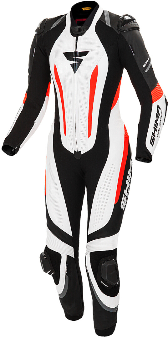 SHIMA Miura RS Ladies One Piece Motorcycle Leather Suit, black-white-red, Size 32 for Women, black-white-red, Size 32 for Women