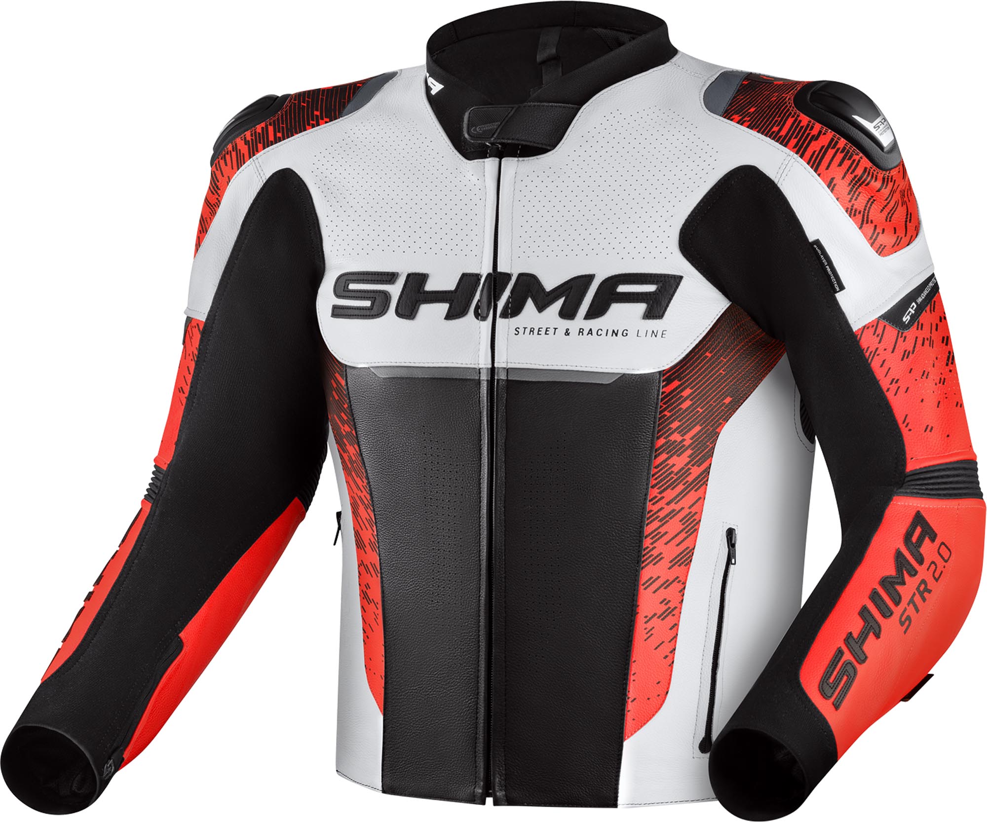 SHIMA STR 2.0 Veste en cuir de moto, noir-rouge, taille 48 pour Hommes