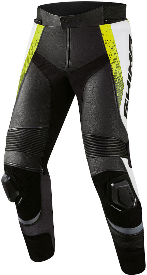 SHIMA STR 2.0 Pantalon en cuir de moto, noir-blanc-jaune, taille 54 pour Hommes