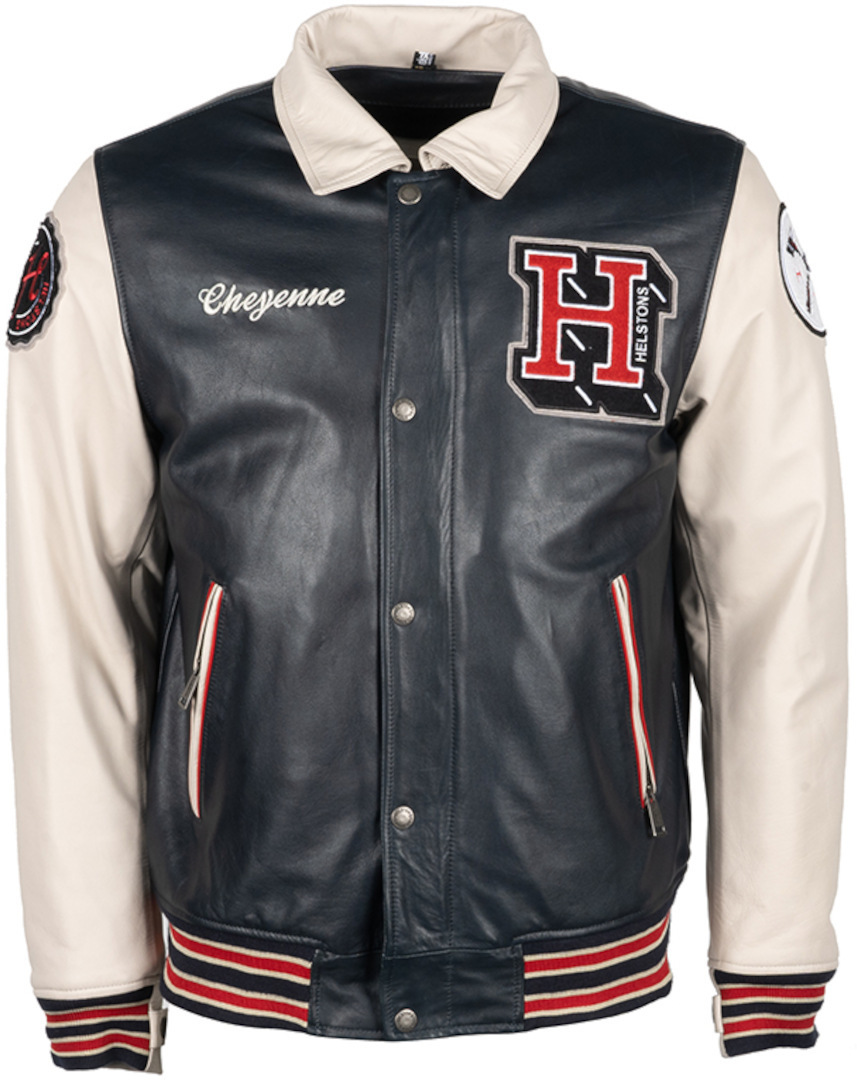 Helstons Cheyenne Motorfiets lederen jas, blauw-beige, afmeting XL