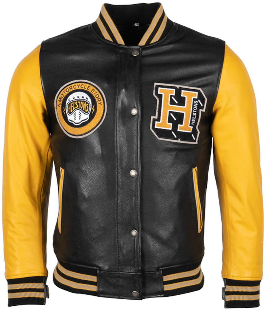 Helstons University Ladies Motorcycle Leather Jacket, black-yellow, Size M for Women, black-yellow, Size M for Women