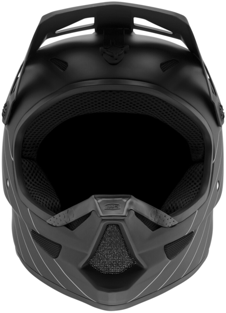 Side view of 100% Status black Youth Downhill Helmet, Size S