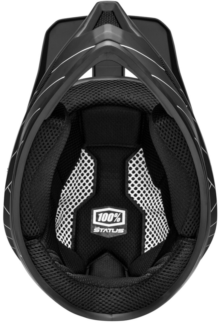 Side view of 100% Status black Youth Downhill Helmet, Size S