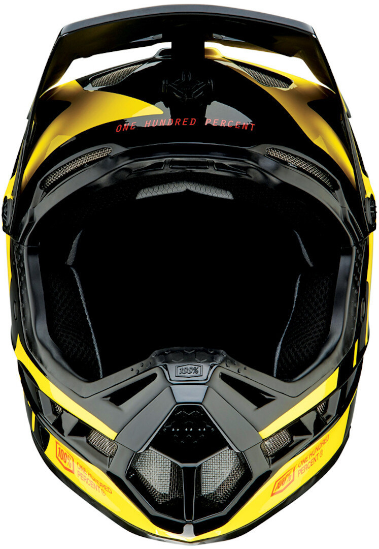 Side view of 100% Aircraft Composite LTD Neon Yellow Downhill Helmet, black-yellow, Size XS for Men