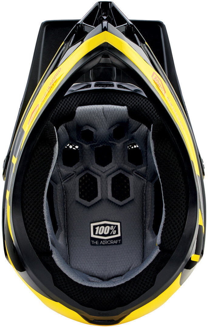 Side view of 100% Aircraft Composite LTD Neon Yellow Downhill Helmet, black-yellow, Size XS for Men