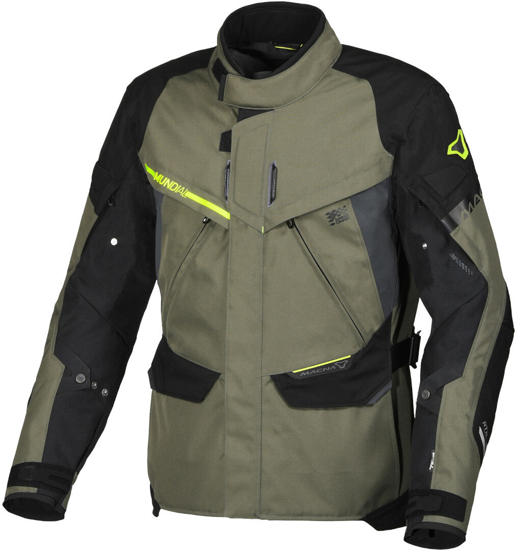 Macna Mundial Waterproof Motorcycle Textile Jacket, black-green, Size S, black-green, Size S
