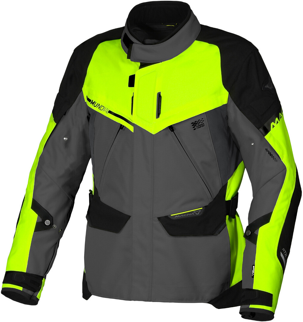 Macna Mundial Waterproof Motorcycle Textile Jacket, grey-yellow, Size S, grey-yellow, Size S