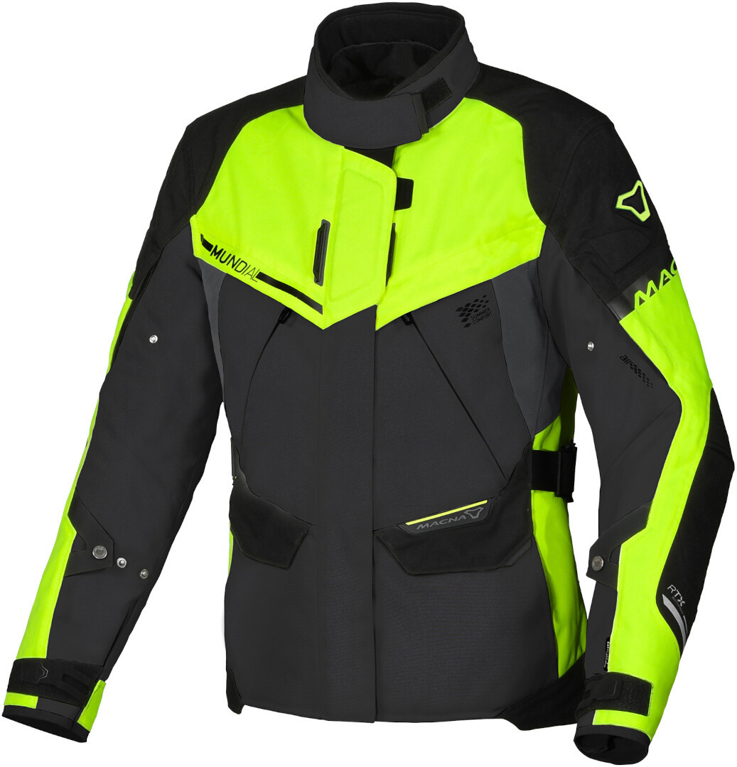 Macna Mundial Waterproof Ladies Motorcycle Textile Jacket, grey-yellow, Size XS for Women, grey-yellow, Size XS for Women
