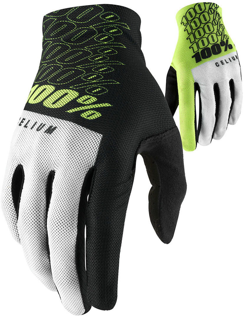 100% Celium Bicycle Gloves, black-white-yellow, Size M, black-white-yellow, Size M