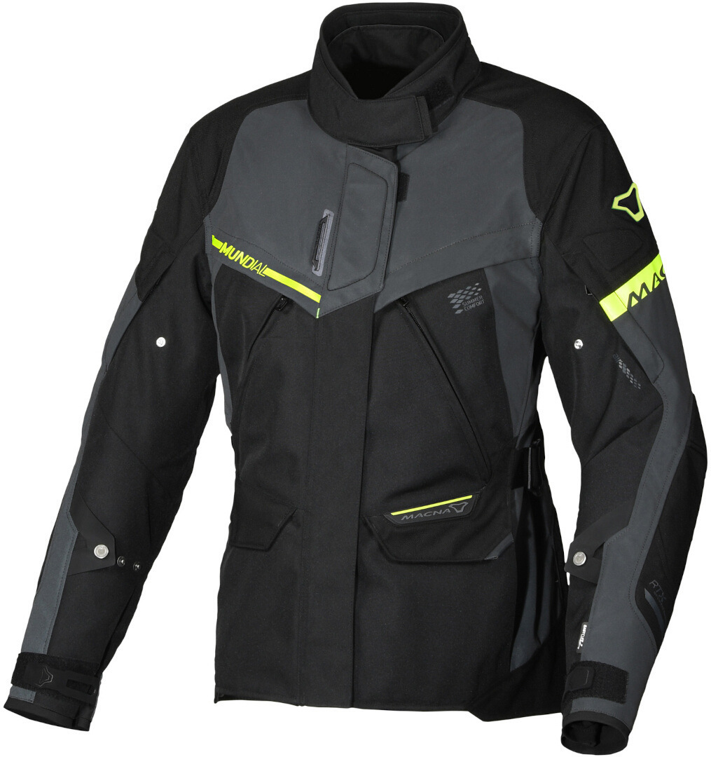 Macna Mundial NightEye Ladies Motorcycle Textile Jacket, black-yellow, Size XS for Women, black-yellow, Size XS for Women