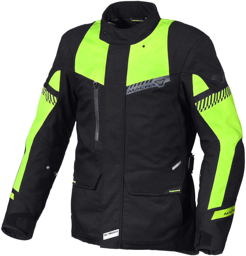 Image of Macna Aspire giacca tessile moto impermeabile, nero-giallo, dimensione 2XL