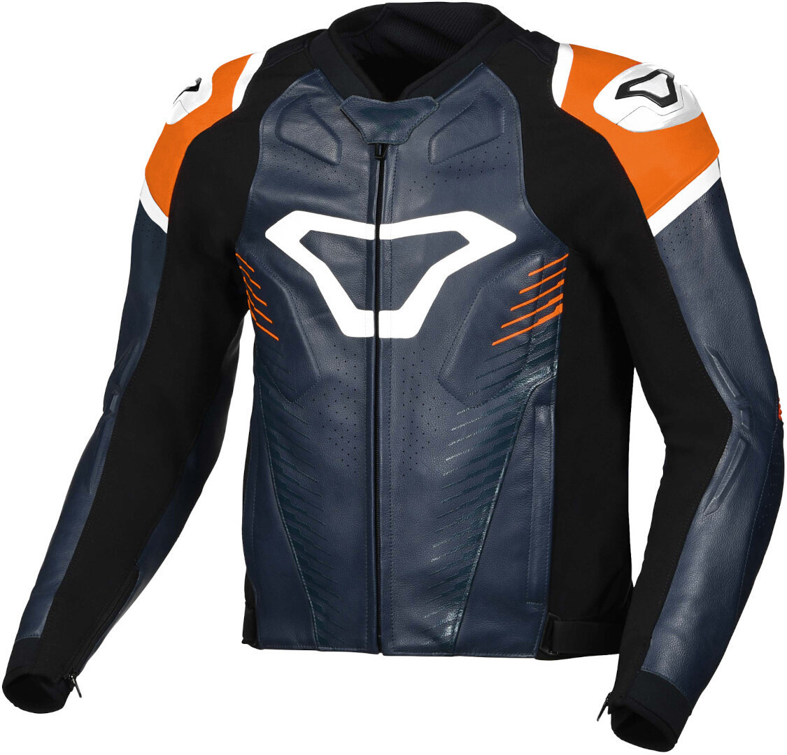 Macna Tronniq Motorcycle Leather Jacket, blue-orange, Size 46, blue-orange, Size 46