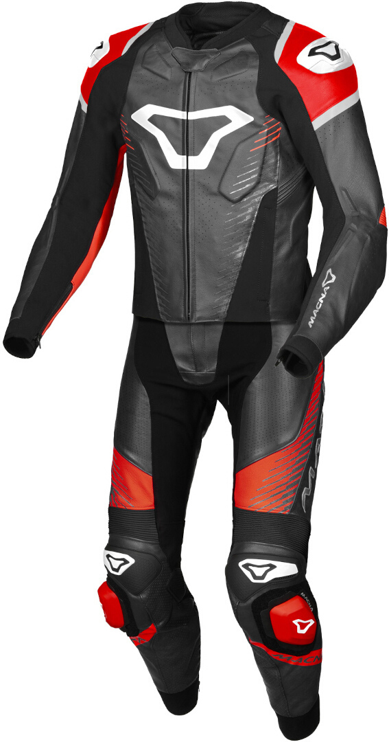 Macna Tronniq perforated Two Piece Motorcycle Leather Suit, black-red, Size 52 for Men-image-981107890