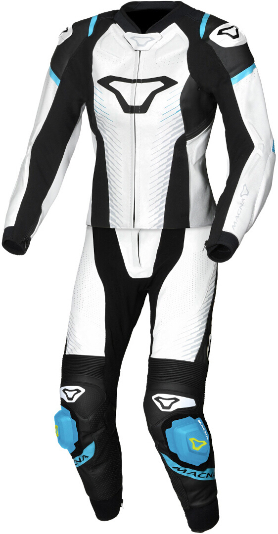 Macna Tronniq perforated Ladies Two Piece Motorcycle Leather Suit, black-white-blue, Size 42 for Women-image-1467213735