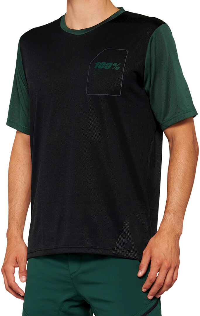 100% Ridecamp Short Sleeve Bicycle Jersey, black-green, Size S for Men-image-911596593