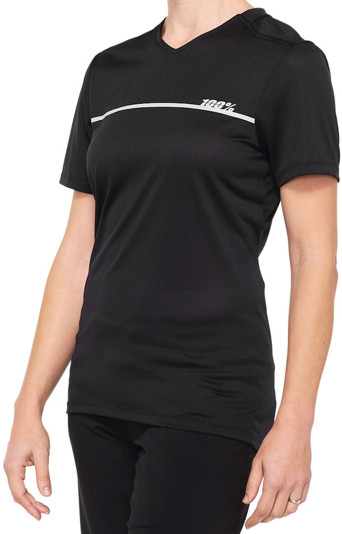 100% Ridecamp Ladies Short Sleeve Bicycle Jersey, black-white, Size M for Women-image-363423616