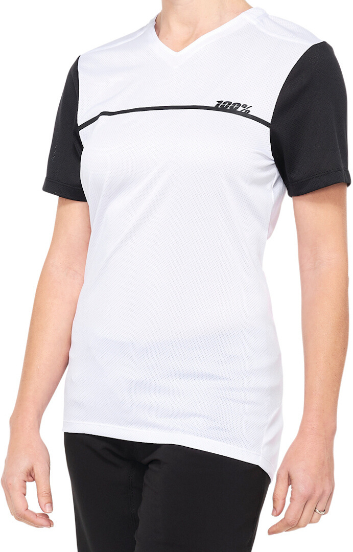 100% Ridecamp Ladies Short Sleeve Bicycle Jersey, black-white, Size M for Women-image-363423557