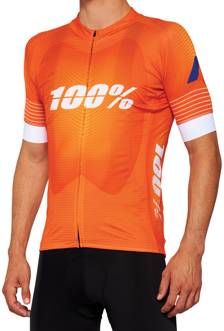 100% Exceeda Short Sleeve Bicycle Jersey, white-orange, Size M for Men-image-849693622