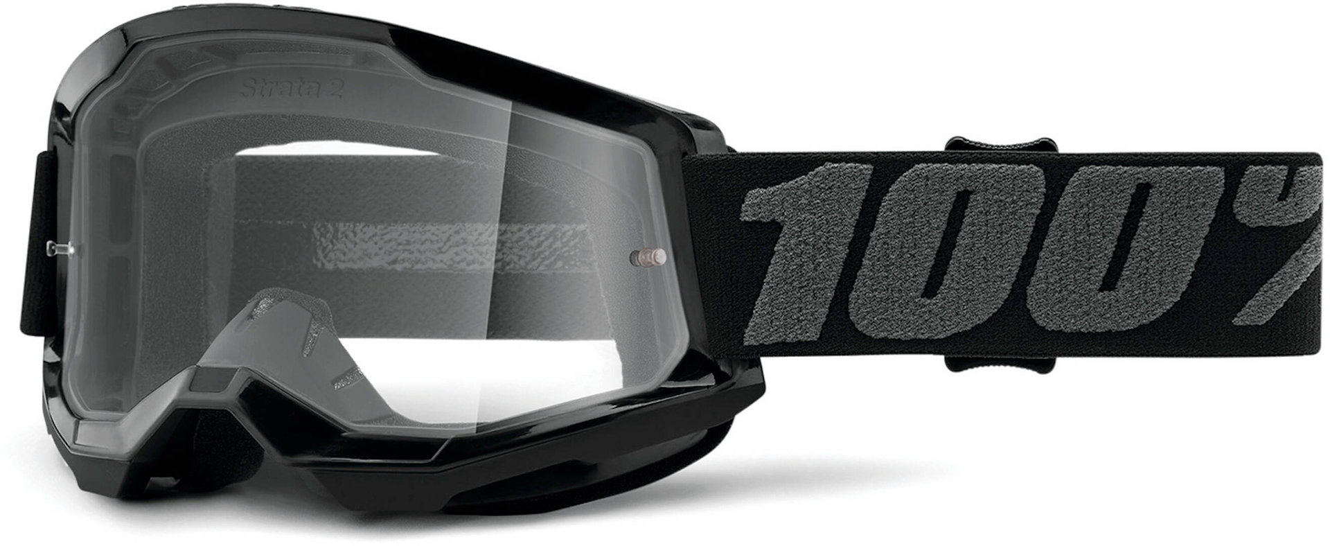 100% Strata 2 Clear Motocross Goggles, black, black, Size One Size