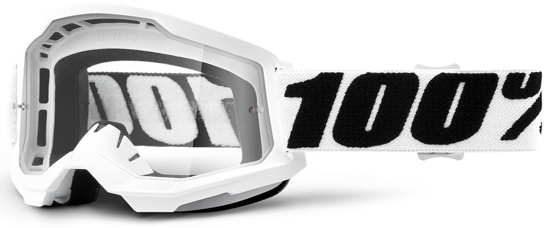 100% Strata 2 Clear Motocross Goggles, black-white, black-white, Size One Size