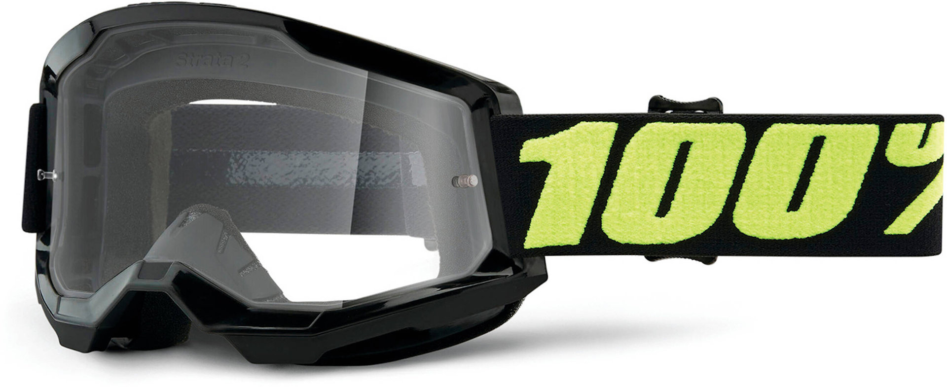 100% Strata 2 Clear Motocross Goggles, black-yellow, black-yellow, Size One Size