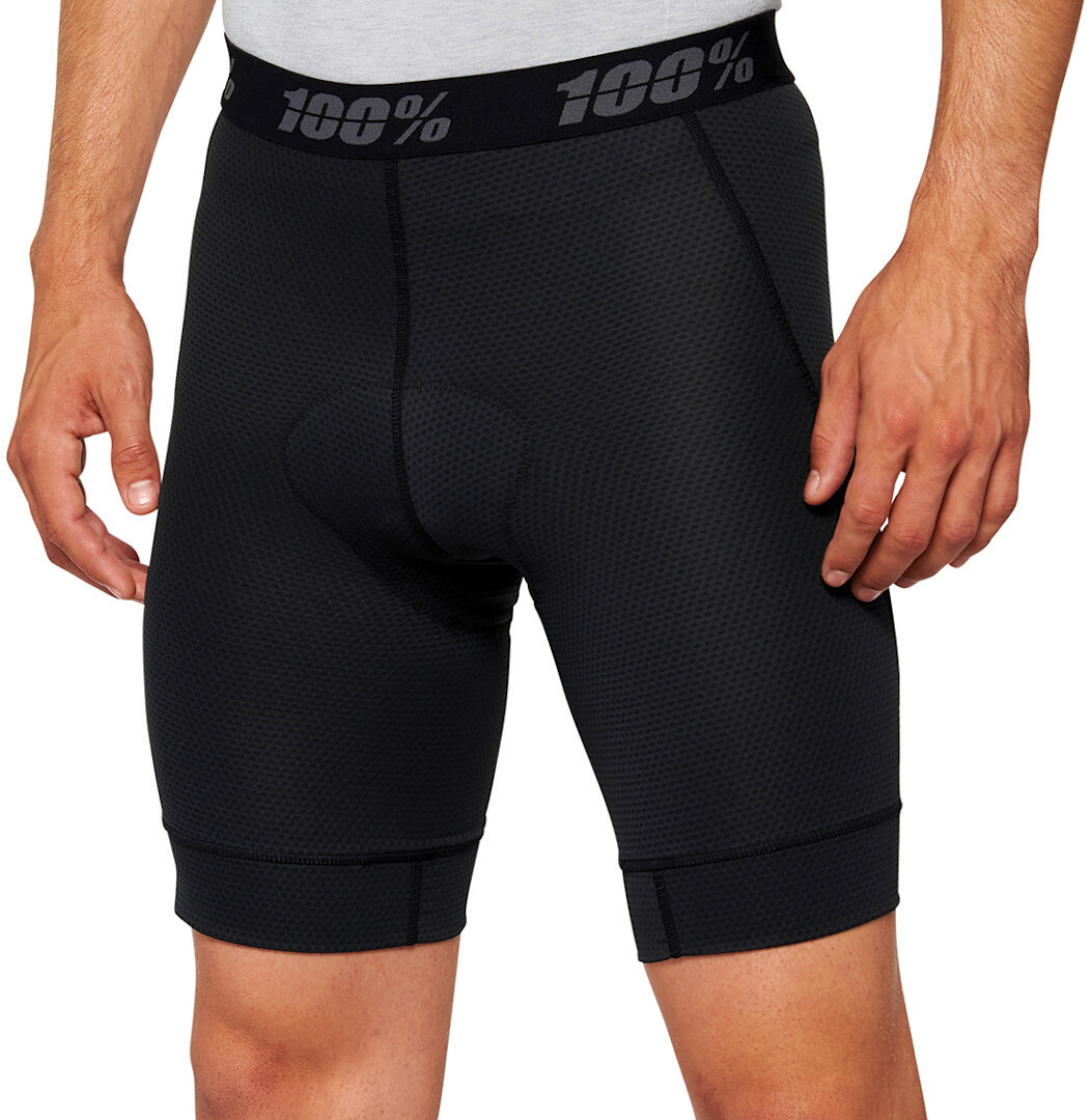 Side view of 100% Ridecamp Bicycle Shorts, black, Size 38 for Men