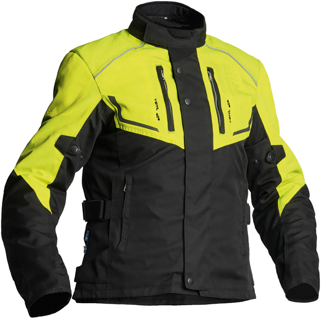 Lindstrands Halden Waterproof Motorcycle Textile Jacket, black-yellow, Size 48, black-yellow, Size 48