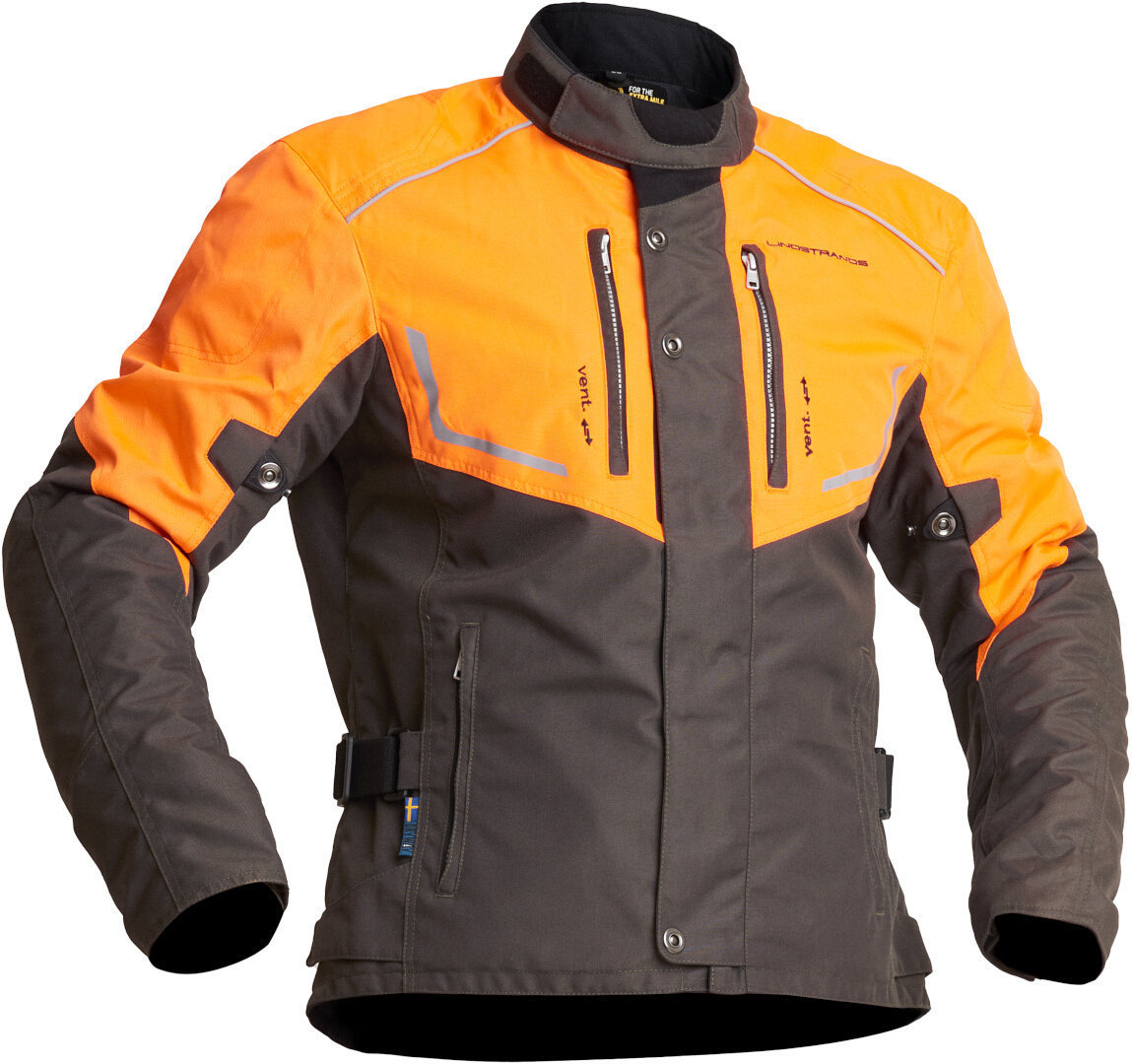 Lindstrands Halden Waterdichte motorfiets textiel jas, groen-oranje, afmeting 48
