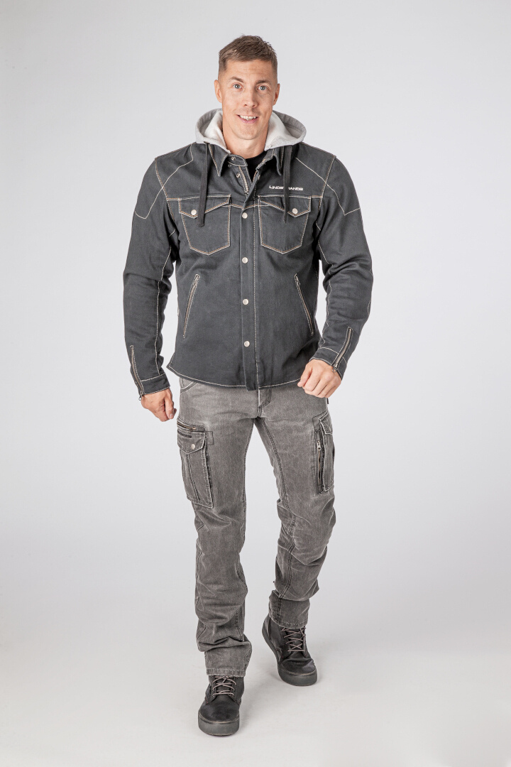 Side view of Lindstrands Bjurs Motorcycle Textile Jacket, black-grey, Size 58 for Men