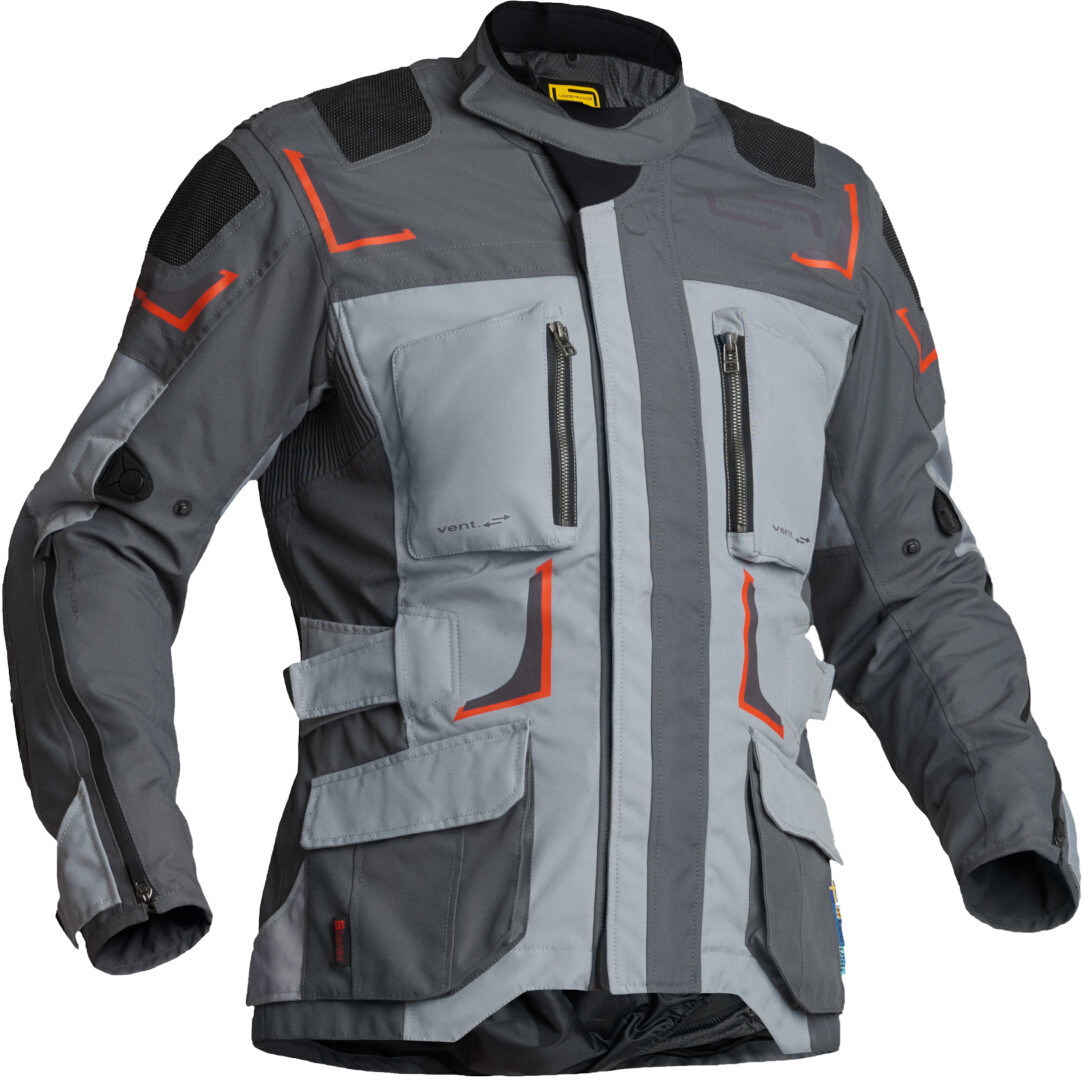 Lindstrands Myrvik Waterproof Motorcycle Textile Jacket, grey-orange, Size 48, grey-orange, Size 48