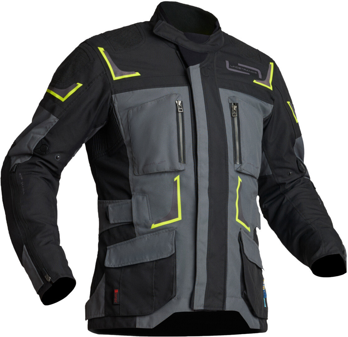 Lindstrands Myrvik Waterproof Motorcycle Textile Jacket, black-grey-yellow, Size 46, black-grey-yellow, Size 46