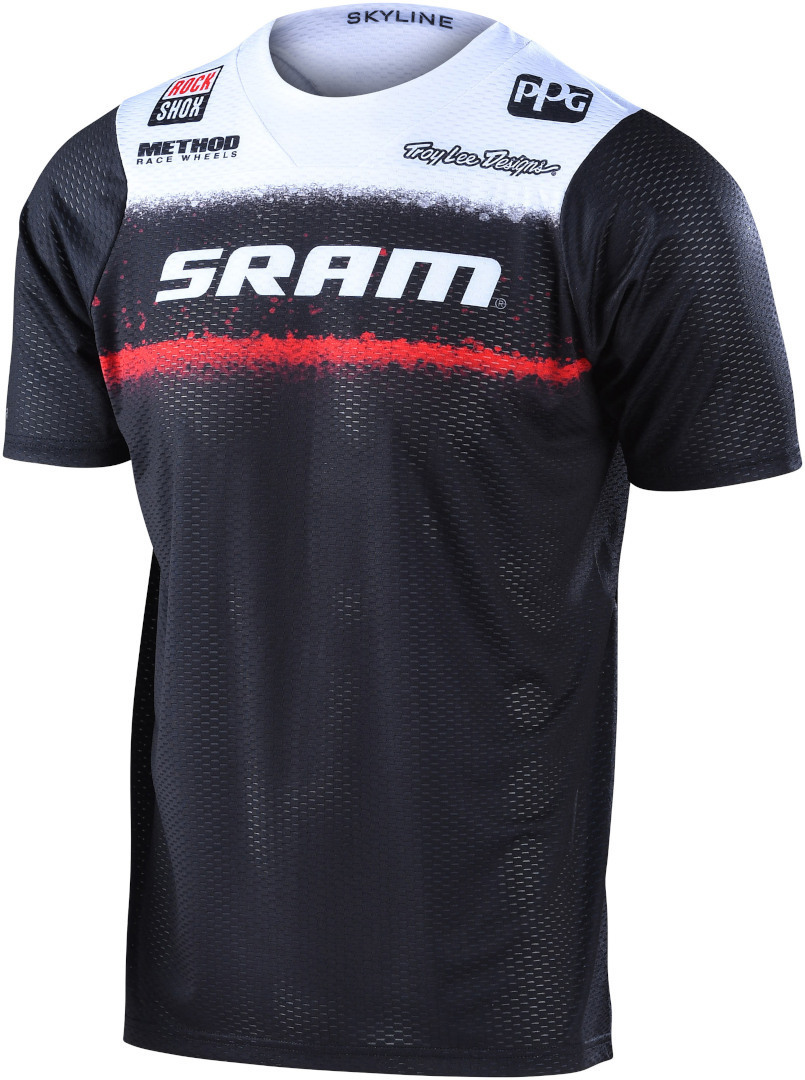Troy Lee Designs Skyline Air SRAM Roost Shortsleeve Bicycle Jersey, black-white-red, Size S, black-white-red, Size S