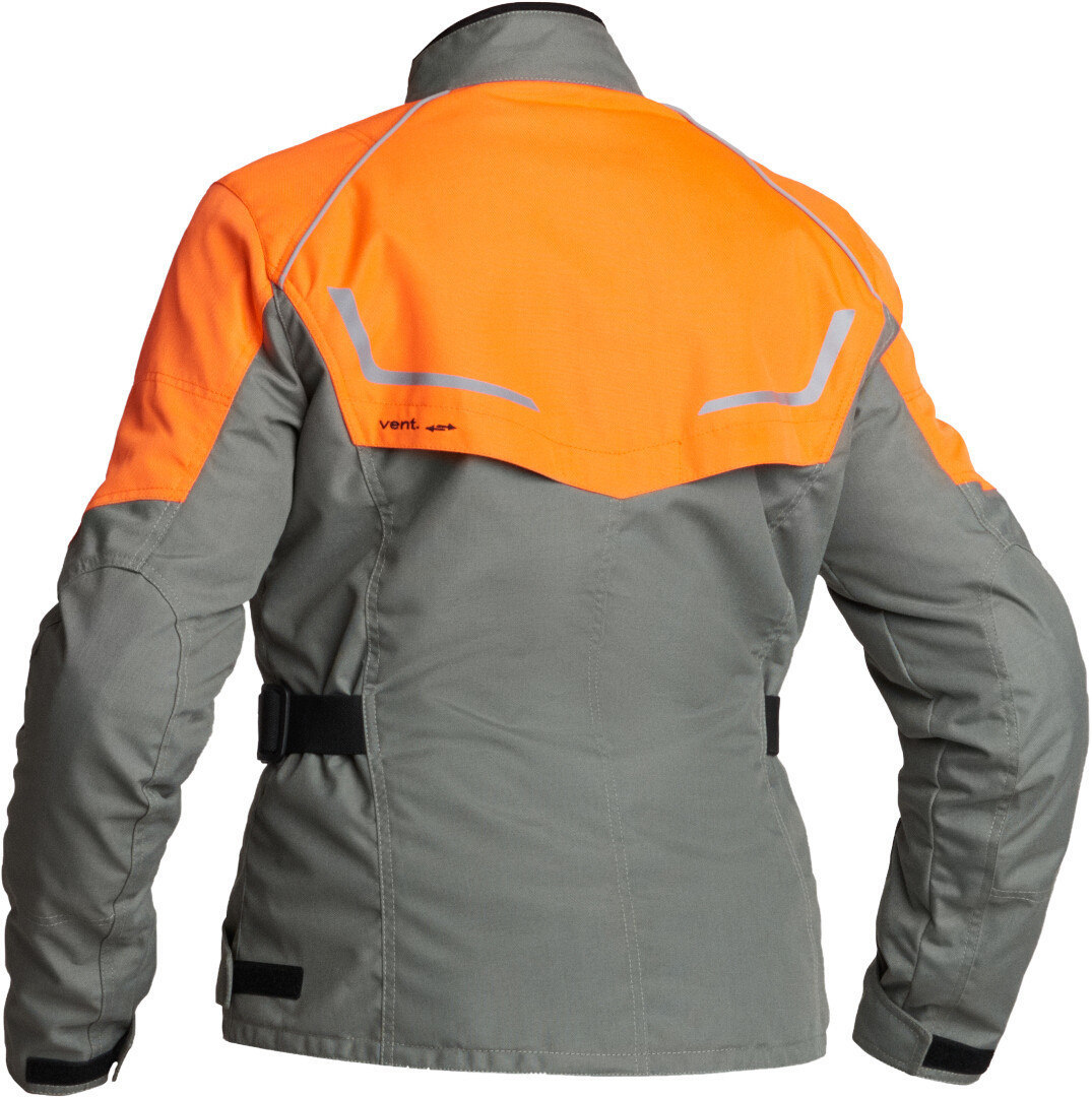 Side view of Lindstrands Halden waterproof Ladies Motorcycle Textile Jacket, grey-orange, Size 46 for Women
