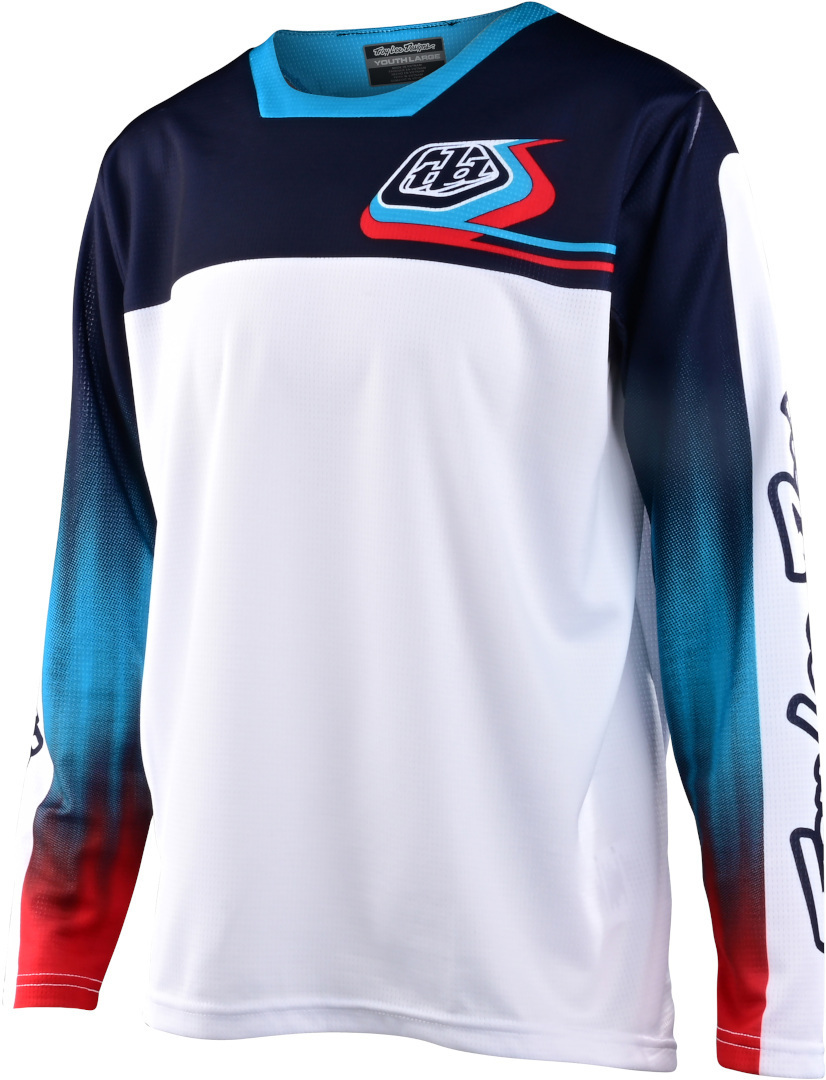 Troy Lee Designs Sprint Jet Fuel Youth Bicycle Jersey, white-red-blue, Size S, white-red-blue, Size S