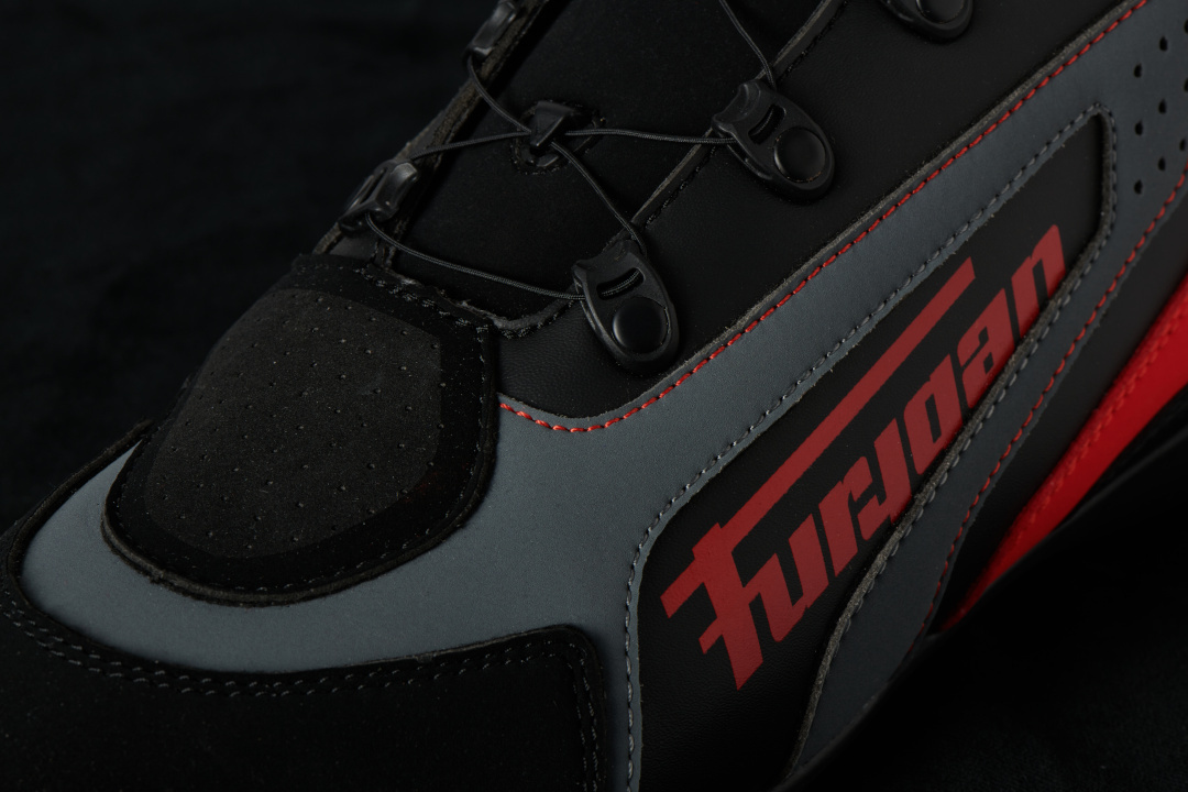 Side view of Furygan V4 Easy D3O WP Motorcycle Shoes, black-red, Size 46 for Men