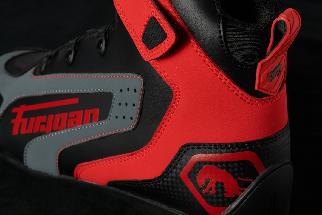 Side view of Furygan V4 Easy D3O WP Motorcycle Shoes, black-red, Size 46 for Men