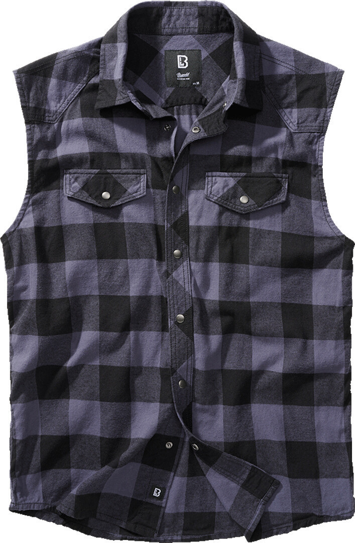 Brandit Checkshirt sleeveless Shirt, black-grey, Size S, black-grey, Size S