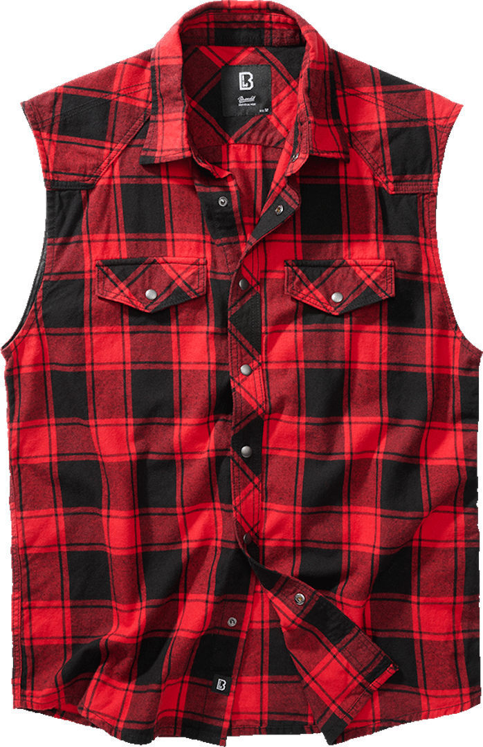 Brandit Checkshirt sleeveless Shirt, black-red, Size S, black-red, Size S