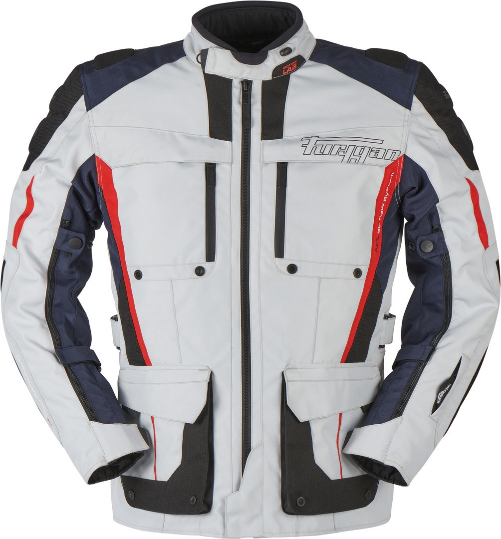 Furygan Brevent 3in1 Motorcycle Textile Jacket, grey-red-blue, Size L, grey-red-blue, Size L