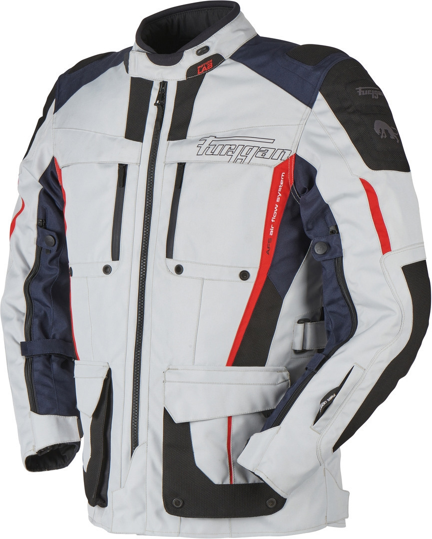 Side view of Furygan Brevent 3in1 Motorcycle Textile Jacket, grey-red-blue, Size L for Men